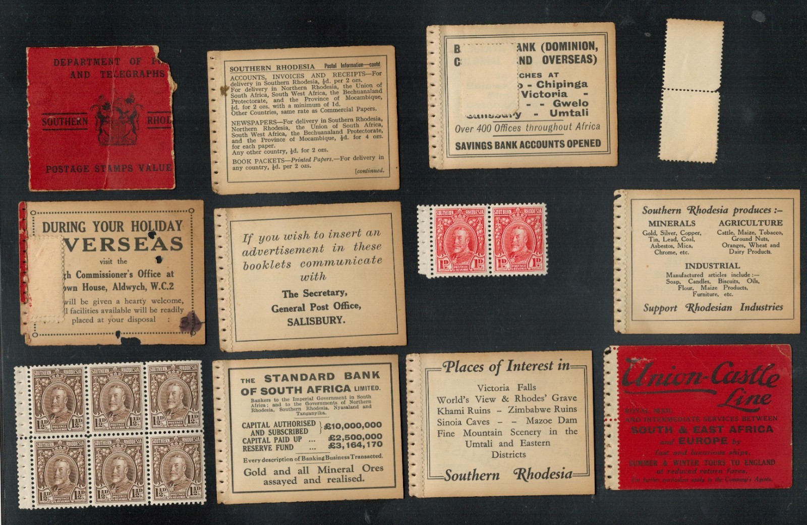 1933 RHODESIA  3sh RED FIELD MARSHALL BOOKLET part panes EXPLODED scans  RARE