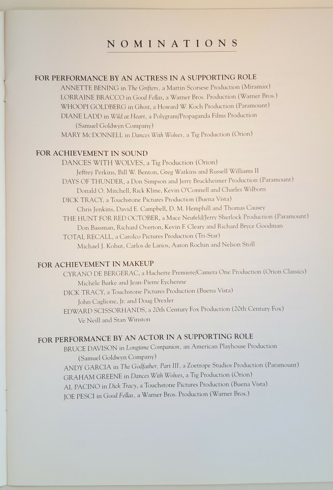 63rd. Academy Awards Final Draft Original TV Script and Program.