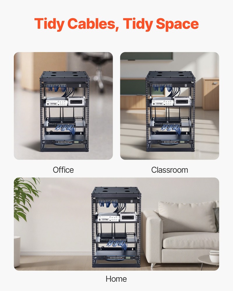 VEVOR 16U Open Frame Network Rack Wall Mounted Server Rack 4 Post with Shelves