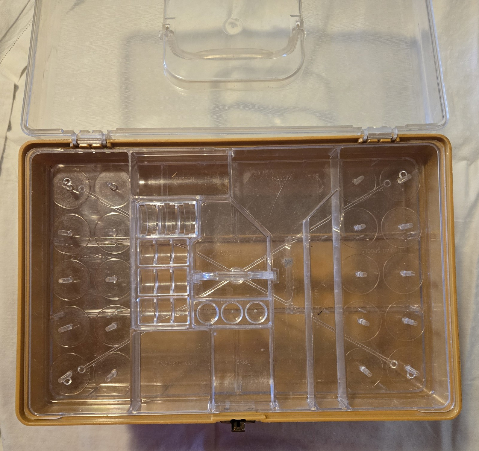 Wilson Wil-Hold Mustard Yellow Sewing Organizer, retro look, with Sewing Notions