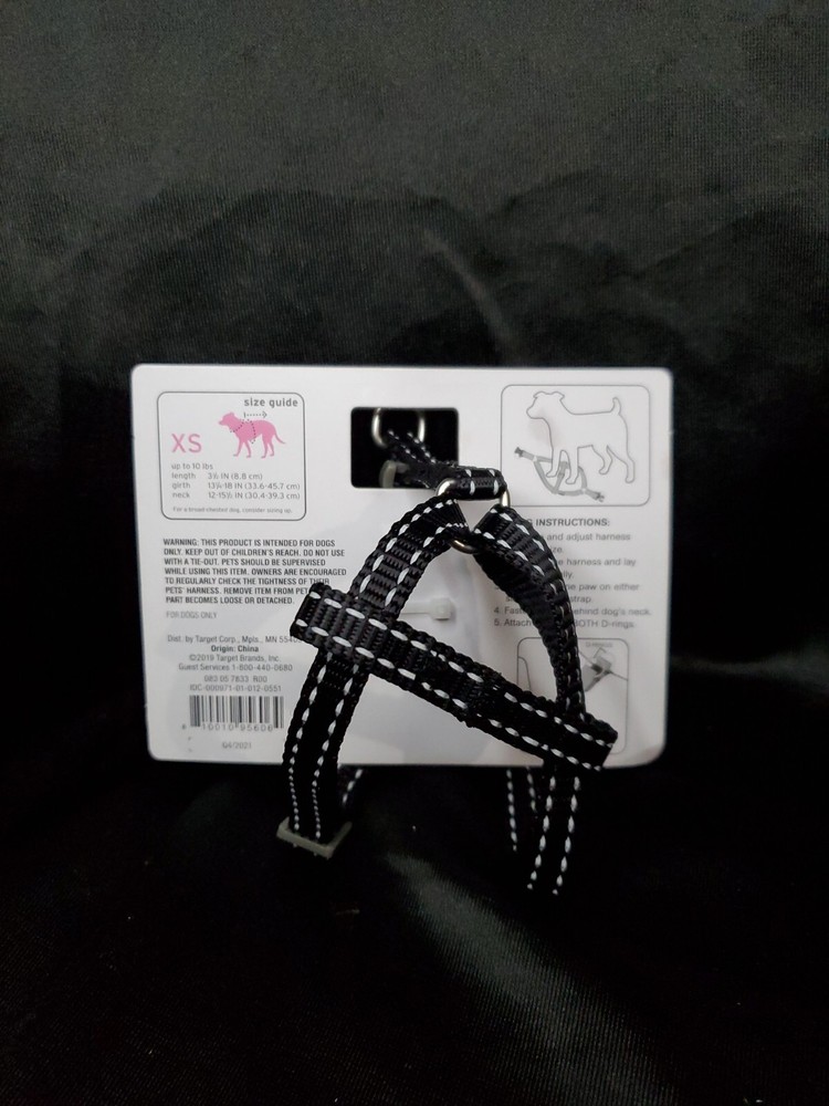 Extra Small Boots & Barkley Black Reflective Step-In Adjustable Dog Harness