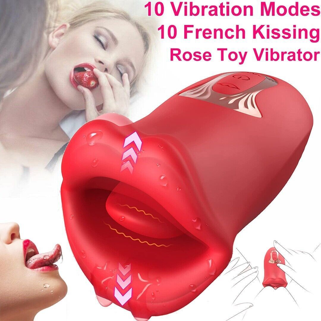 Rose Sucking Vibrator Oral Clit Tongue Licking G-Spot Dildo Sex Toys For Women