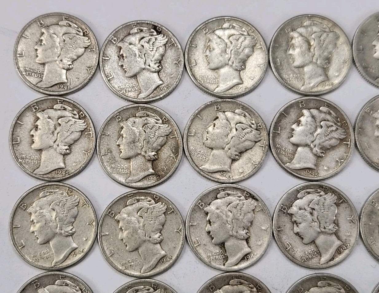 Roll of 50 Silver Mercury Dimes $5 Face Value 90% Silver Coins Mixed Dates ELM3