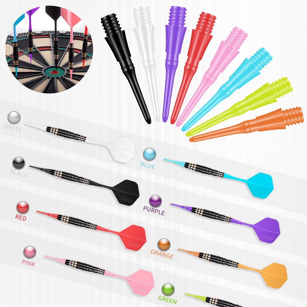 CyeeLife 2BA Thread Plastic Tip Dart Points, 8 Mixed Colors Plastic Replaceme...