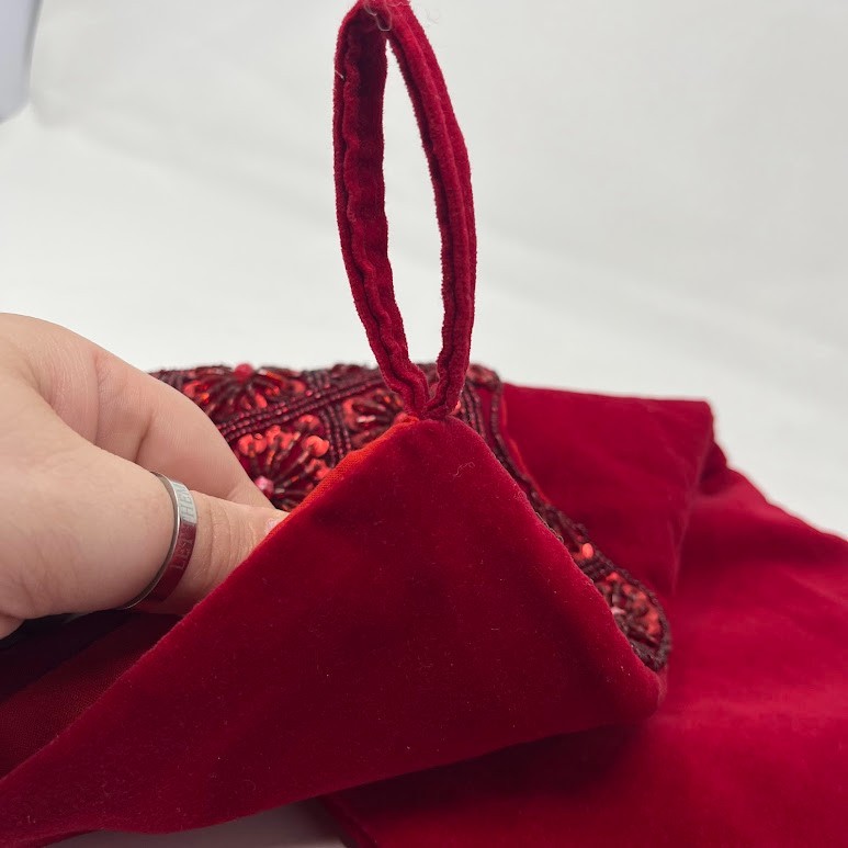 Vintage Red Christmas Stocking Embroidered Cuff Tassel Holiday Decor