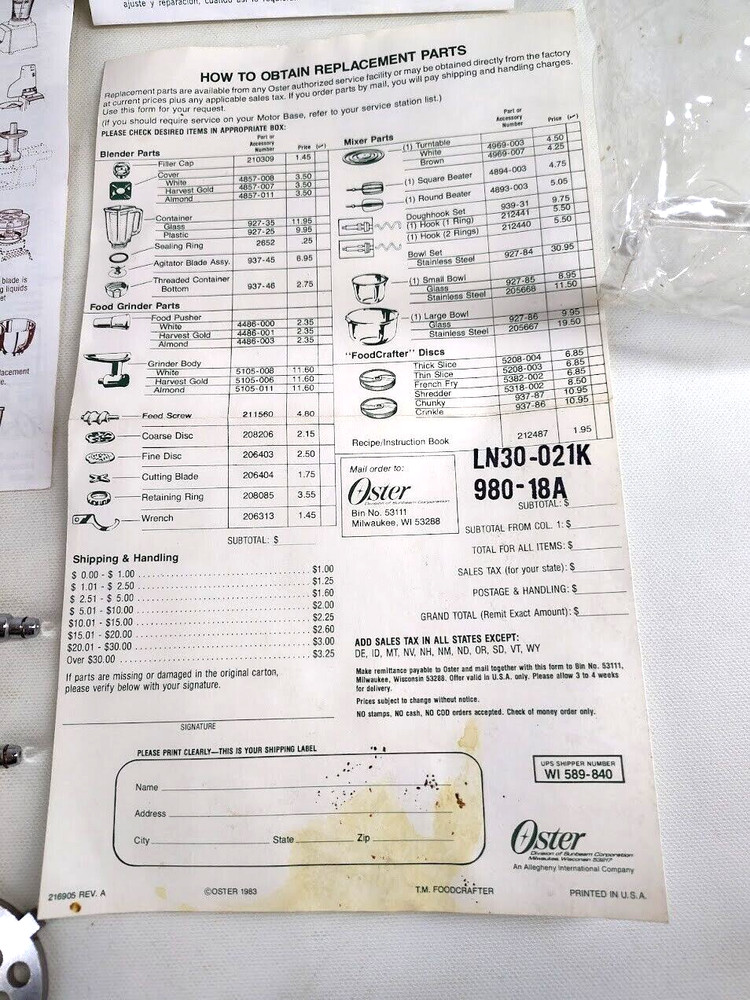 Oster Regency Controlled Power Kitchen Center Partial Set Tested Read