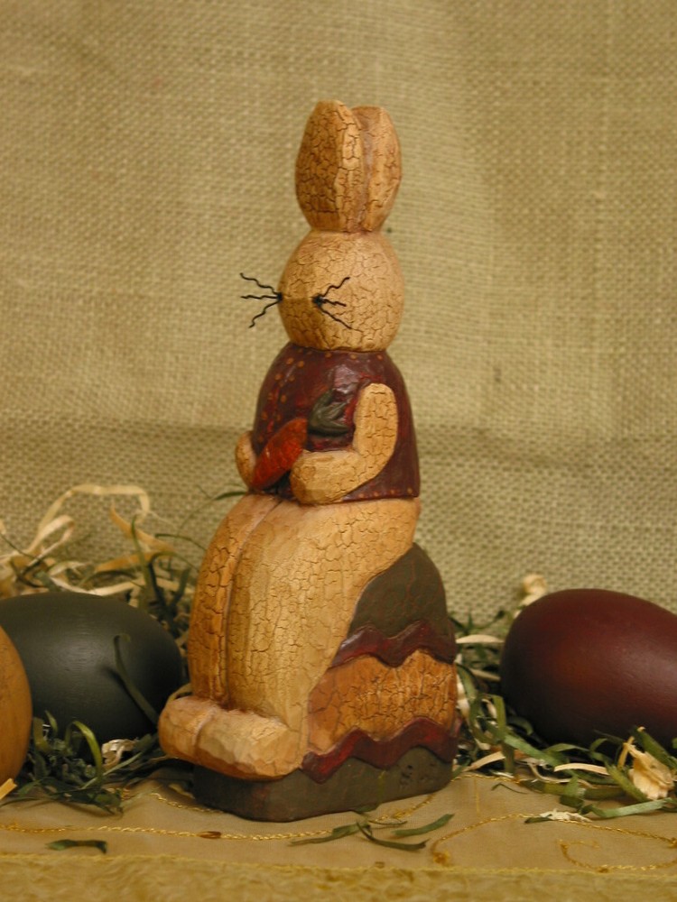 Rustic Bunny Resting on Egg by Whispering Pines Carving