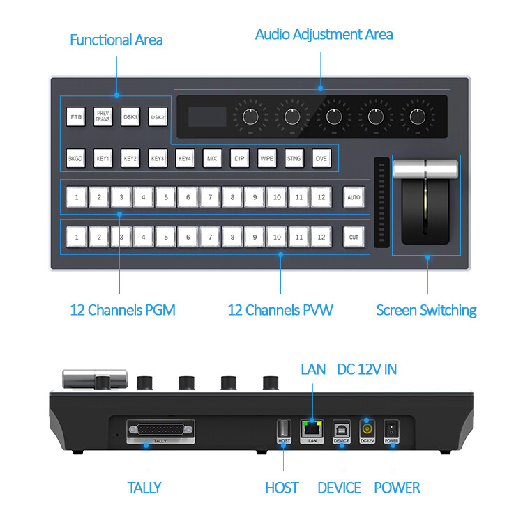 TYST TY-1800VB vMix Video Switcher 12 Channels PGM & PVW Control Panel for BMD
