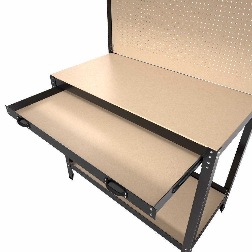 63" Durable Workbench 300lb Steel Frame MDF Top with Pegboard Storage