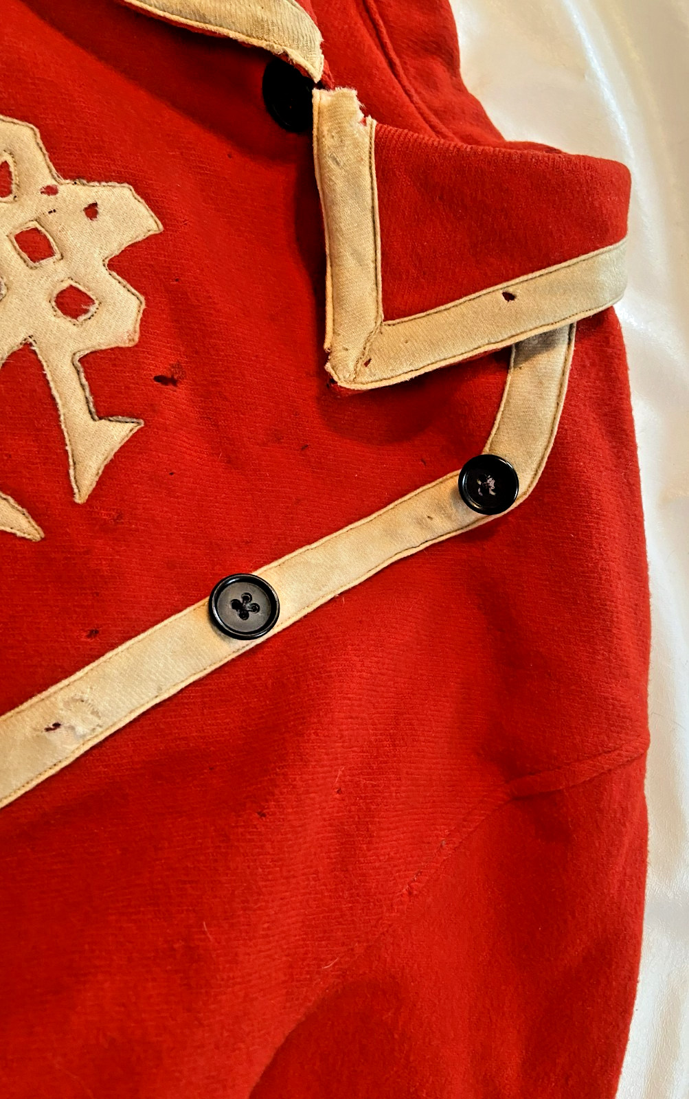 RARE FIND! 1880'S HEAVEY RED WOOL BASEBALL BIB TOP OR FIREMAN BIB TOP-CA7 LOGO