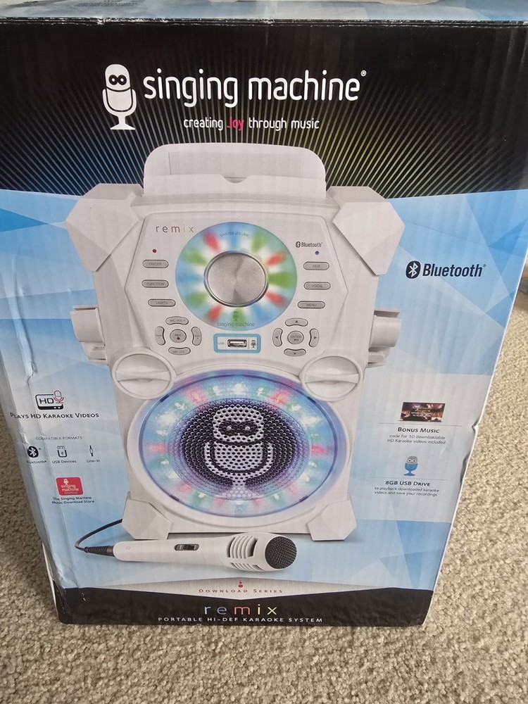 Singing Machine SDL485W Portable Karaoke System Bluetooth LED Lights White