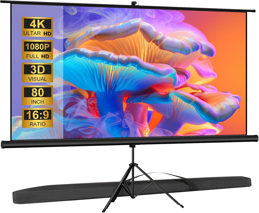 Outdoor Projector Screen with Stand Tripod, Indoor Pull up Portable Projector Sc