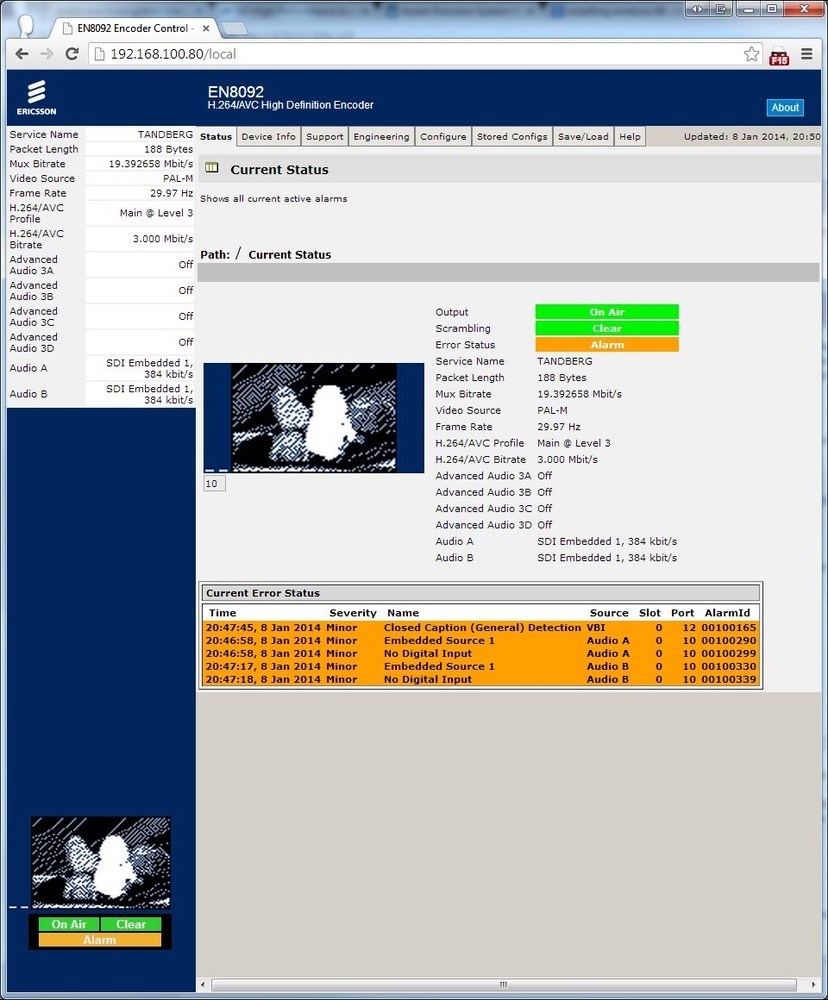 TANDBERG ERICSSON EN8092 HD SDI MPEG-4 AVC HTTP AUTHENTICATION VIDEO ENCODER M2