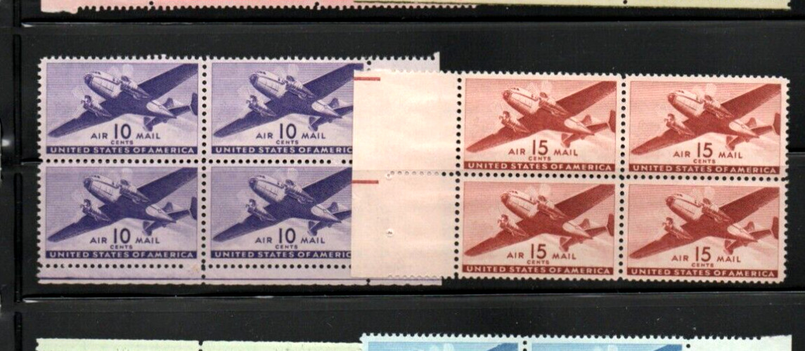 #C 25-C 31 MNH, P/B's OF 4, COMPLETE SET-TWIN MOTORED TRANSPORT PLANE (1941-44)