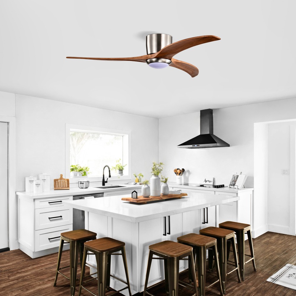 52” Flush Mount Ceiling Fan with Light & Remote, DC Motor, 6 Speeds