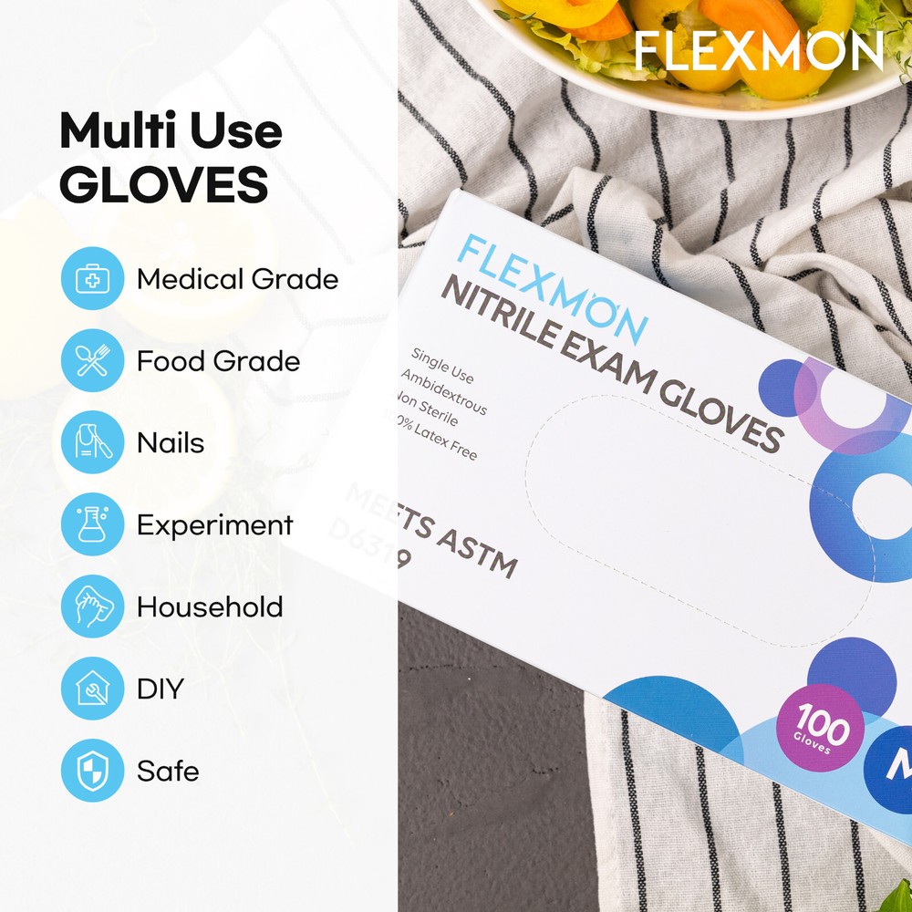 FLEXMON Nitrile Exam Gloves, Extra Small, 4.2Mil 100 Count