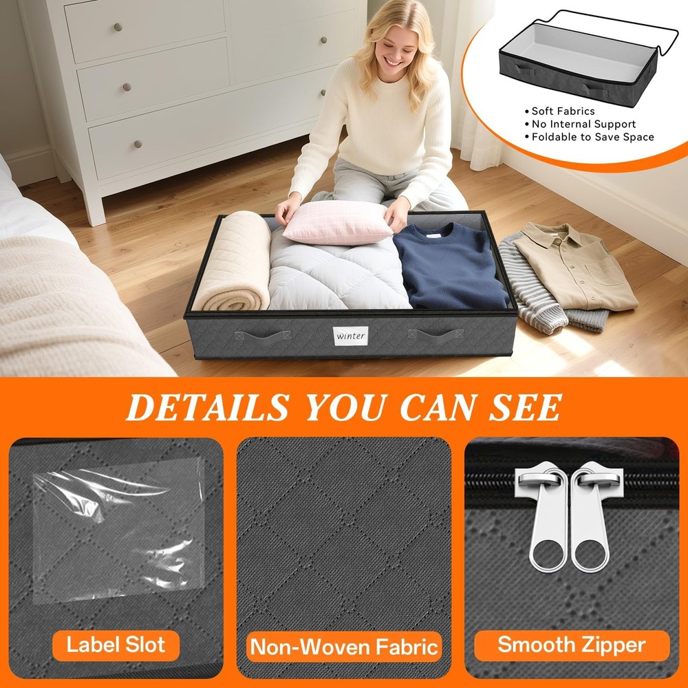 90L Under Bed Storage Containers, 2Pack Storage Bins with Clear Top, Foldable...