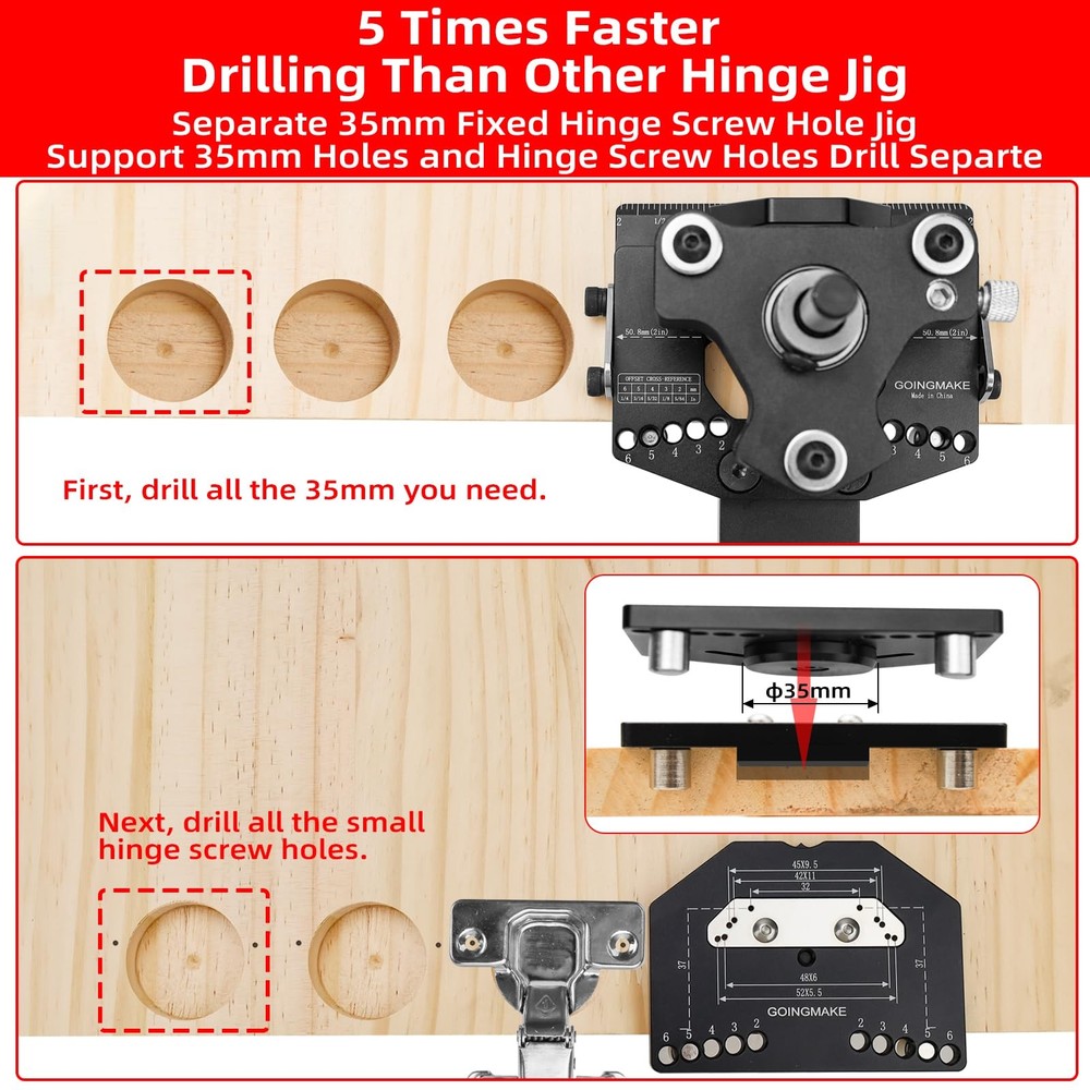 GOINGMAKE 3-Axis Concealed Hinge Jig Ultra with Extra Hinge Screw Hole Guide ...