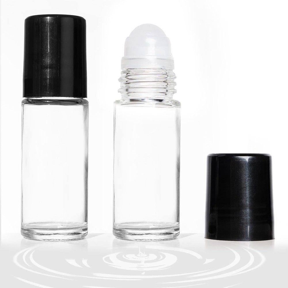 2 PCS Empty Glass Roller Bottles Plastic Ball ，Deodorant Roll On clear