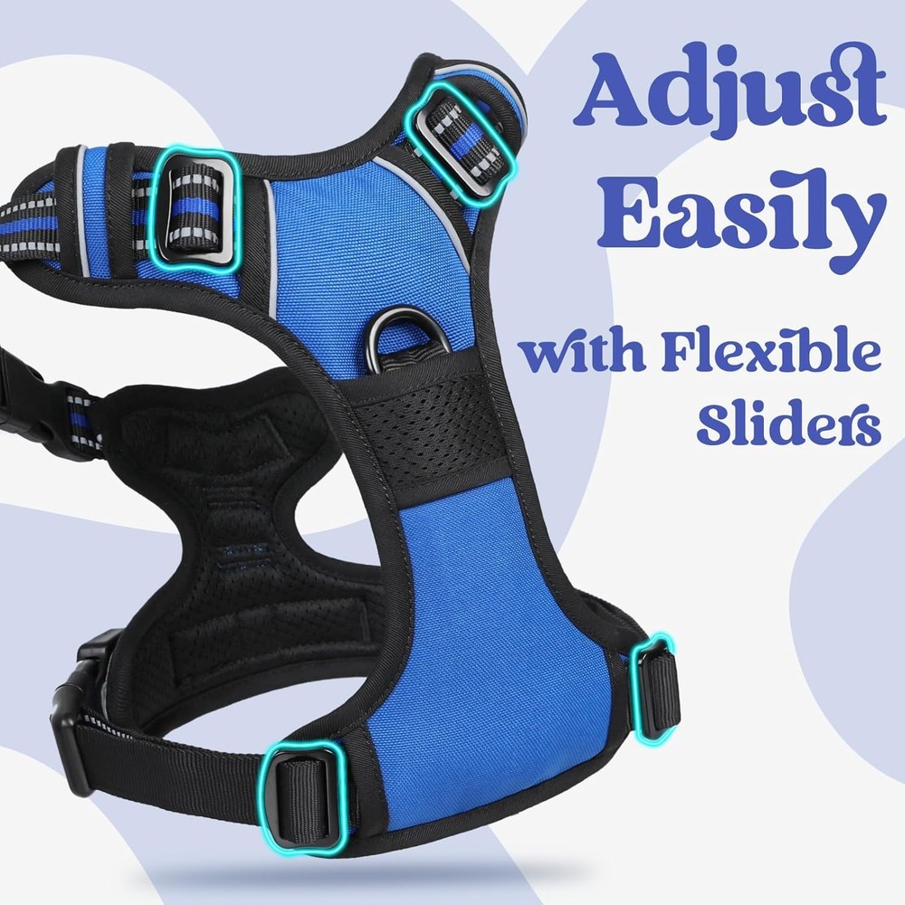 No Pull Dog Harness Large Reflective Control Handle Blue