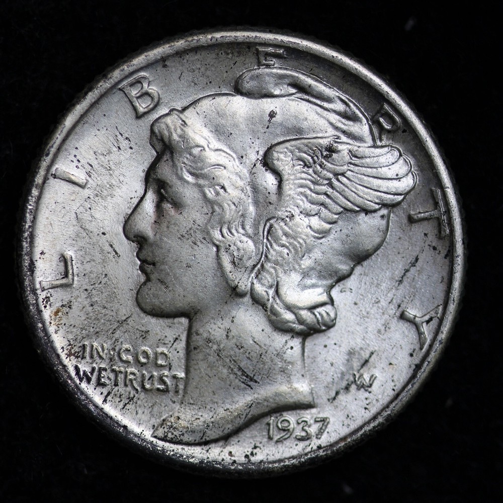 1937 Mercury Silver Dime BU FSB B001