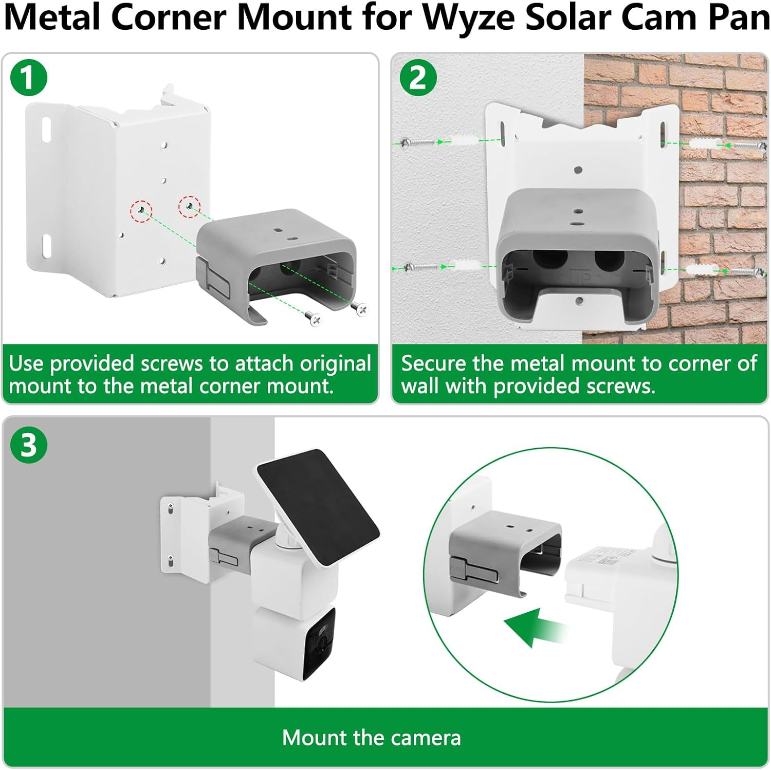 Wall Mount Corner Bracket for Wyze Solar Cam Pan – Outdoor Aluminum Alloy Corner