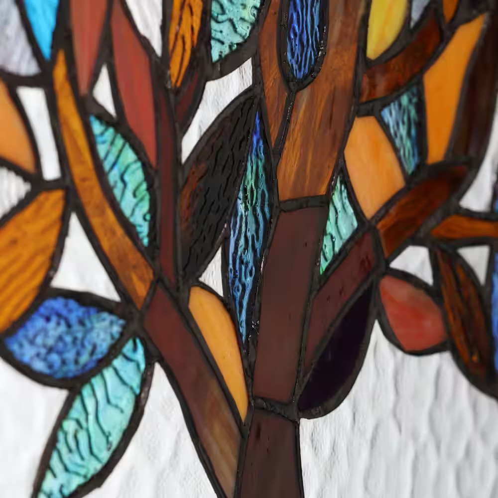 Multi Stained Glass Mystical World Tree Window Panel