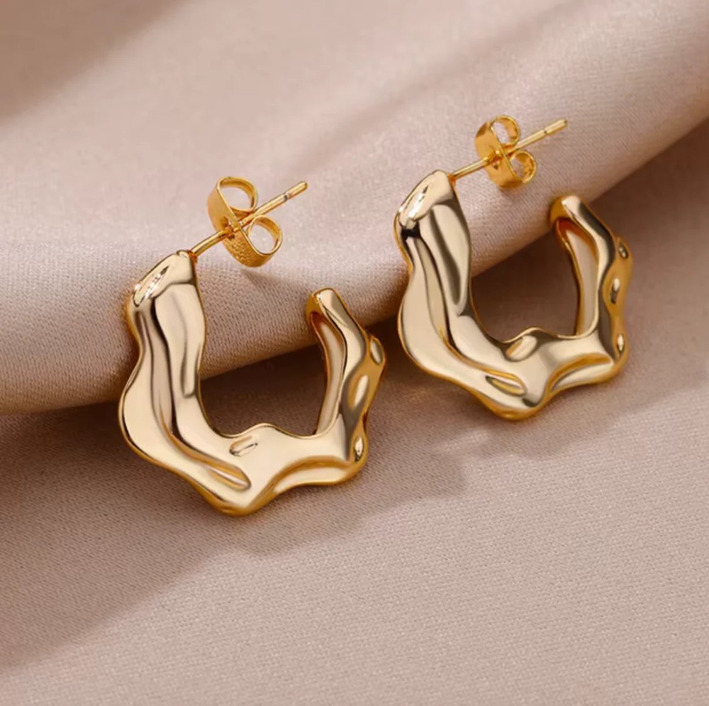 Gold Wavy Hoop Earrings