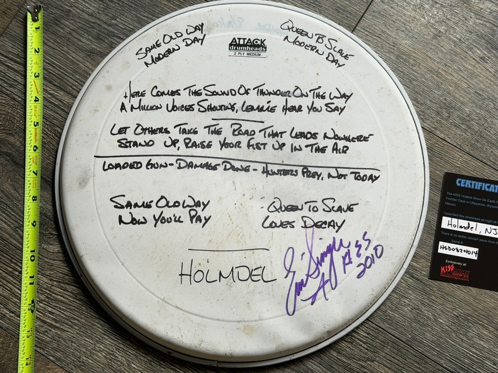 KISS Drumhead ERIC SINGER Concert Used Signed Modern Day Delilah NJ 2010 Tour