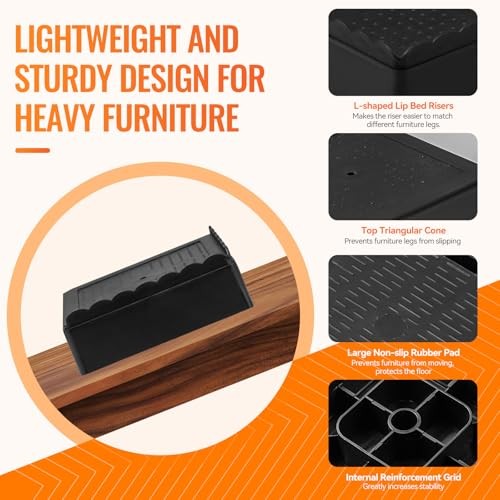 Furniture Risers Heavy Duty Adjustable Bed Risers Blocks 3 Inch Black 4 Pack
