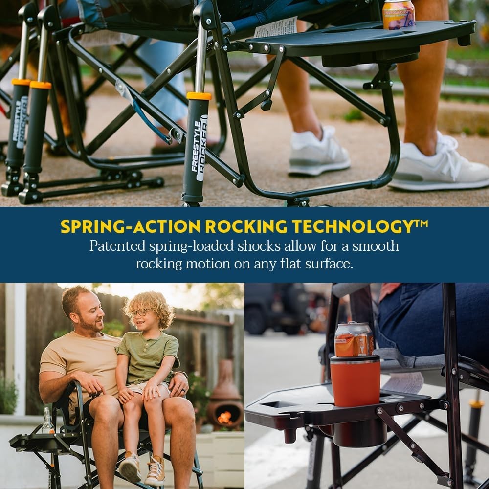 Freestyle Rocker with Side Table Camping Chair with Solid, Durable Armrests