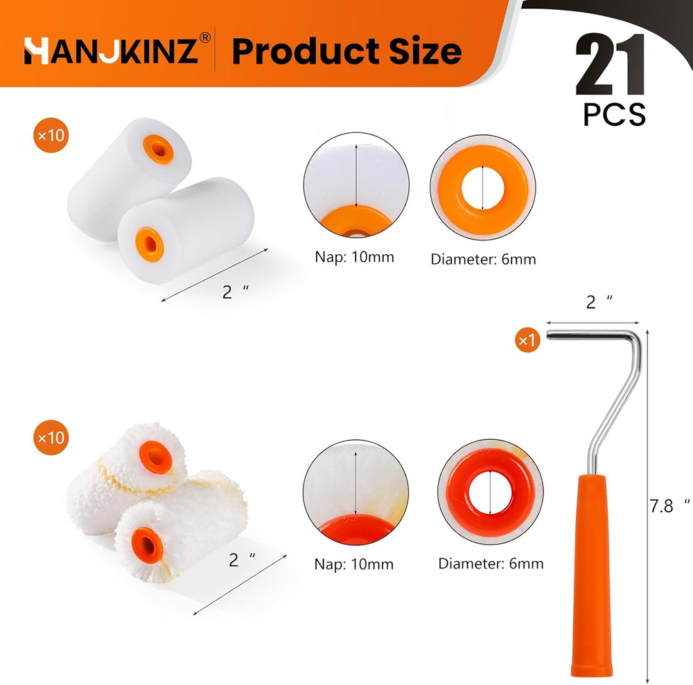 2 Inch Paint Roller Kit, 20 Pack Small Paint Roller Set with High Density Foam P