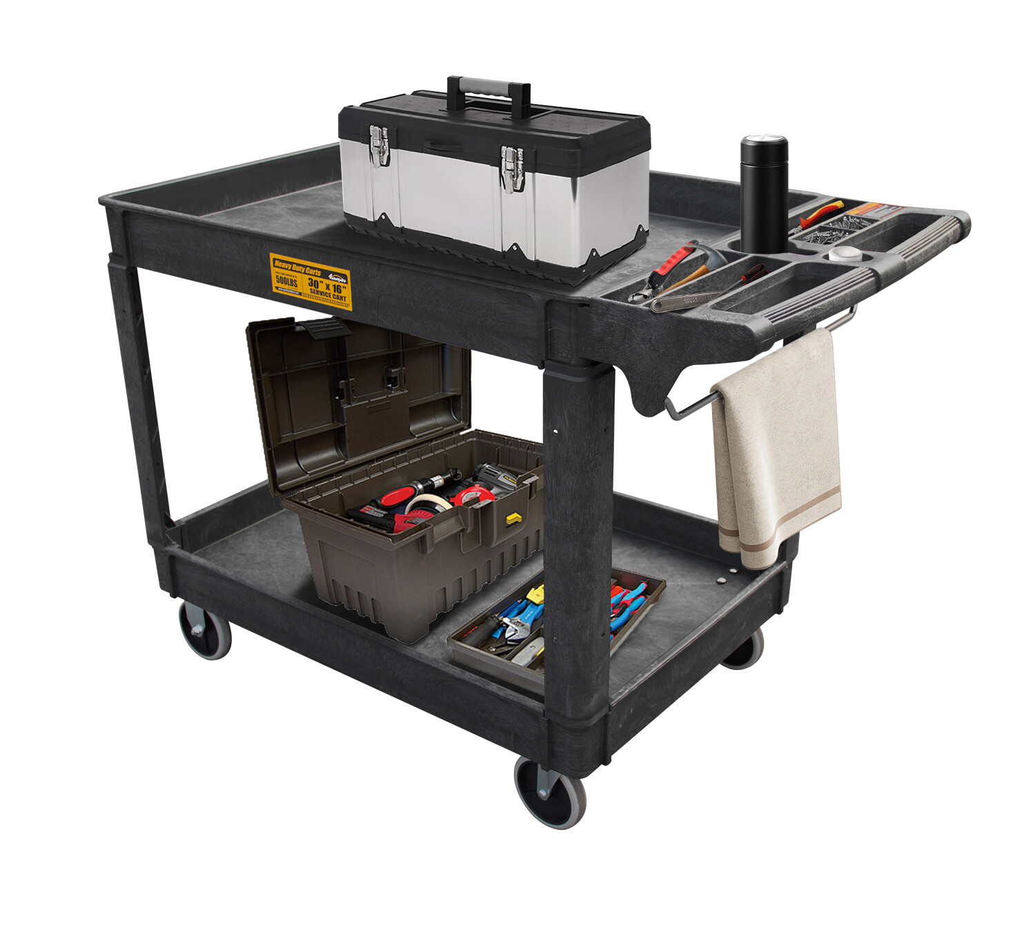 16*30 Inch Polypropylene Service Cart Heavy Duty 500 lbs Tools Organizer Rolling