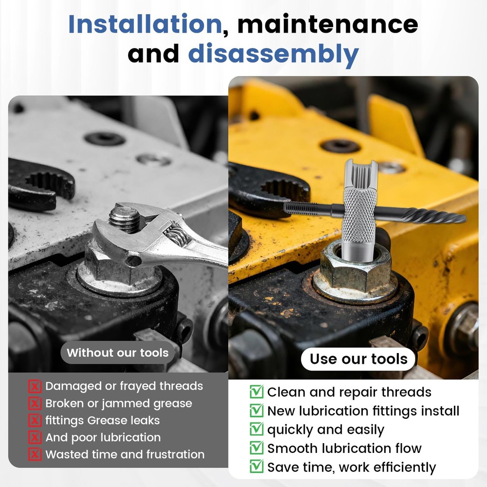 2 Pcs Grease Fitting Tool 4-In-1 Grease Zerk Fitting Tool for Install and Remove