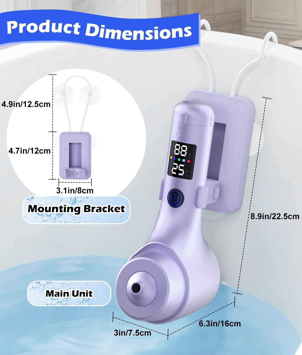 Bath Jet Spa for Tub, 10400mAh Rechargeable 5-Level Bathtub Jet with LED Display