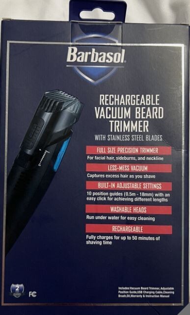 Barbasol Cordless Vacuum Beard Trimmer 10 Adjustable Guide Settings New Sealed