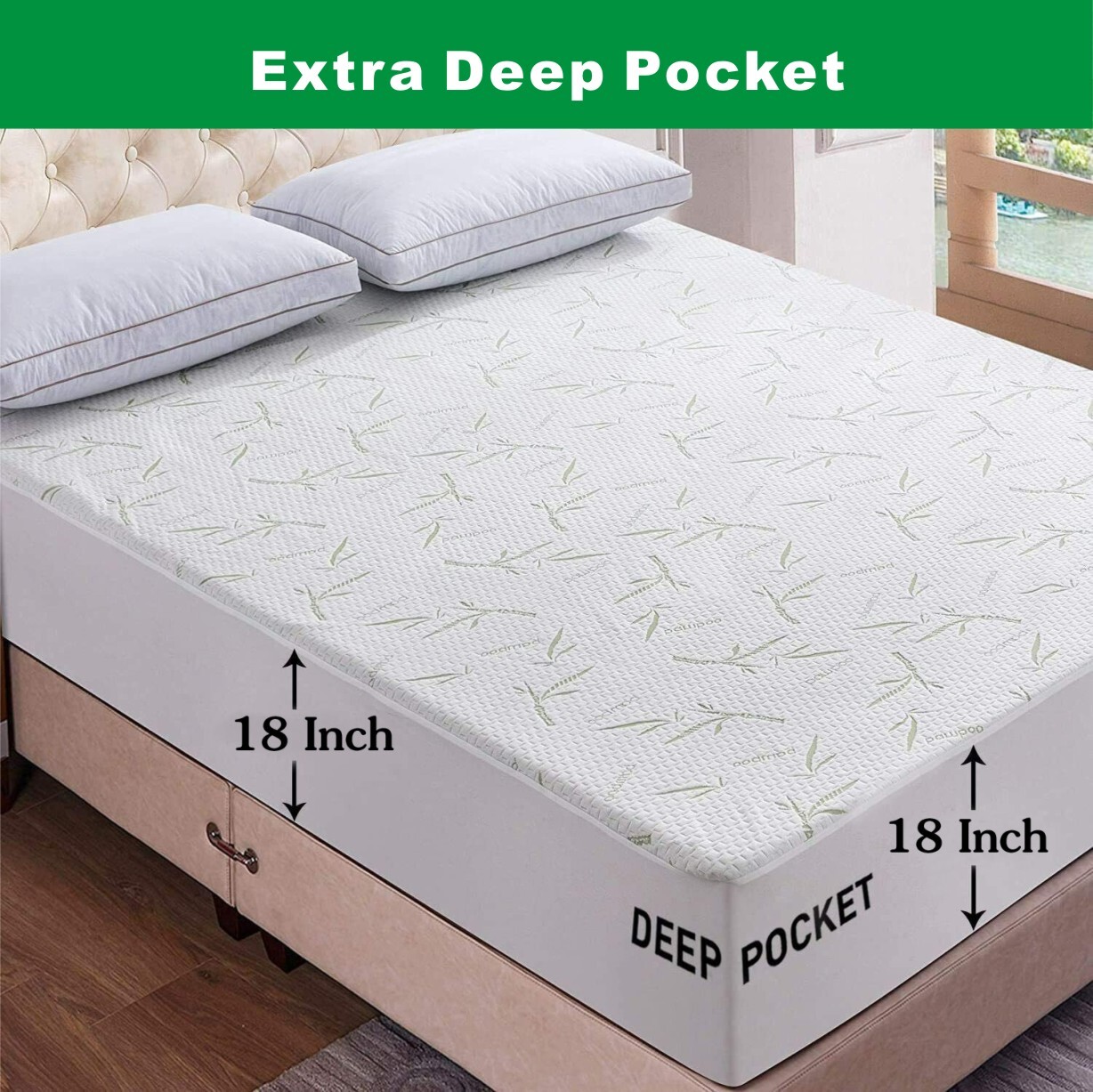 Bamboo Mattress Protector Deep Pocket Waterproof Breathable Mattress Bed Cover