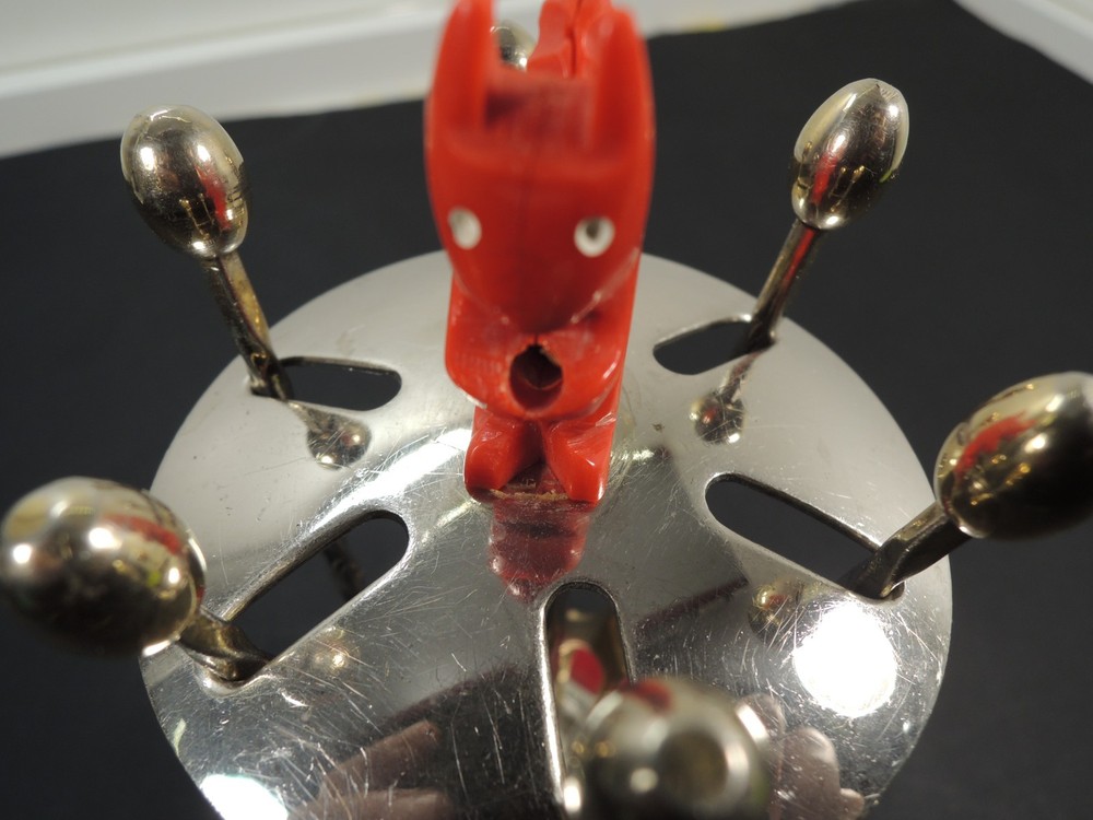 Vtg.Red Cherry Bakelite Squirrel Cocktail Fork Set – 1950s Chrome & Gilt Barware