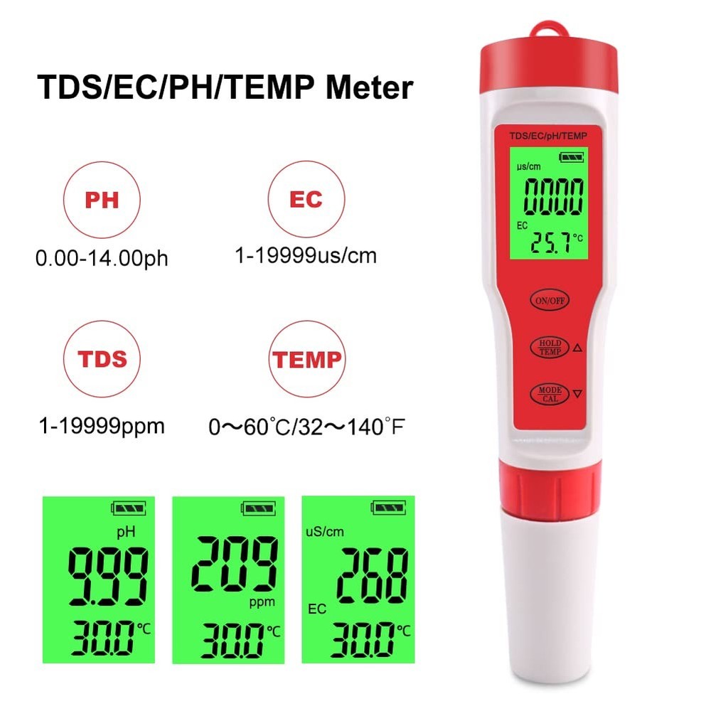 4-in-1 Digital PH Meter TDS EC Temperature PH Pen 0.01 Accuracy Water Testing
