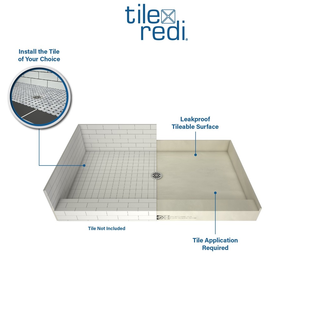 Tile Redi P3648C-PVC Redi Base 48" x 36" Rectangular Shower Base - Nickel