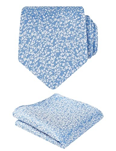 Mens 3.15inches Light Color Rustic Tie with Flower Printed 126-blue