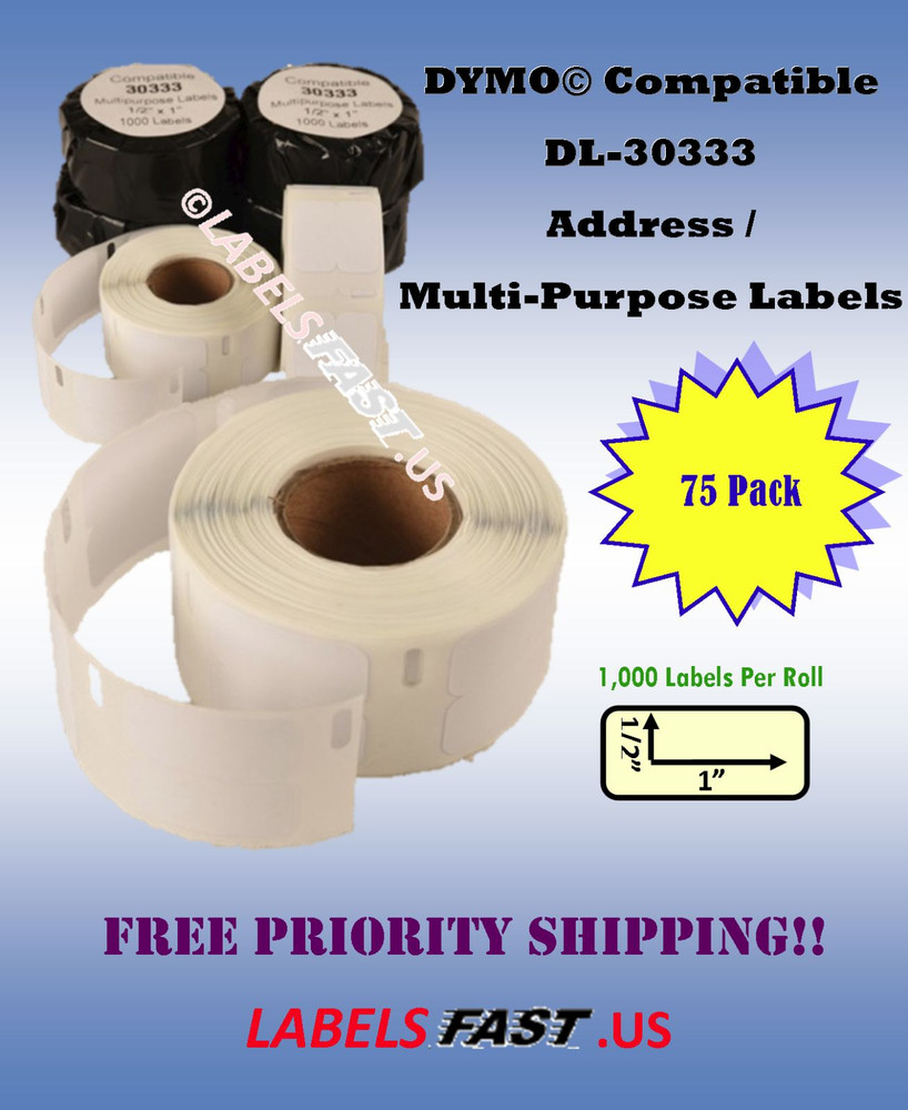 75 Rolls 30333 Dymo Compatible File Folder PayPal® Adhesive Printers 450 400 Duo