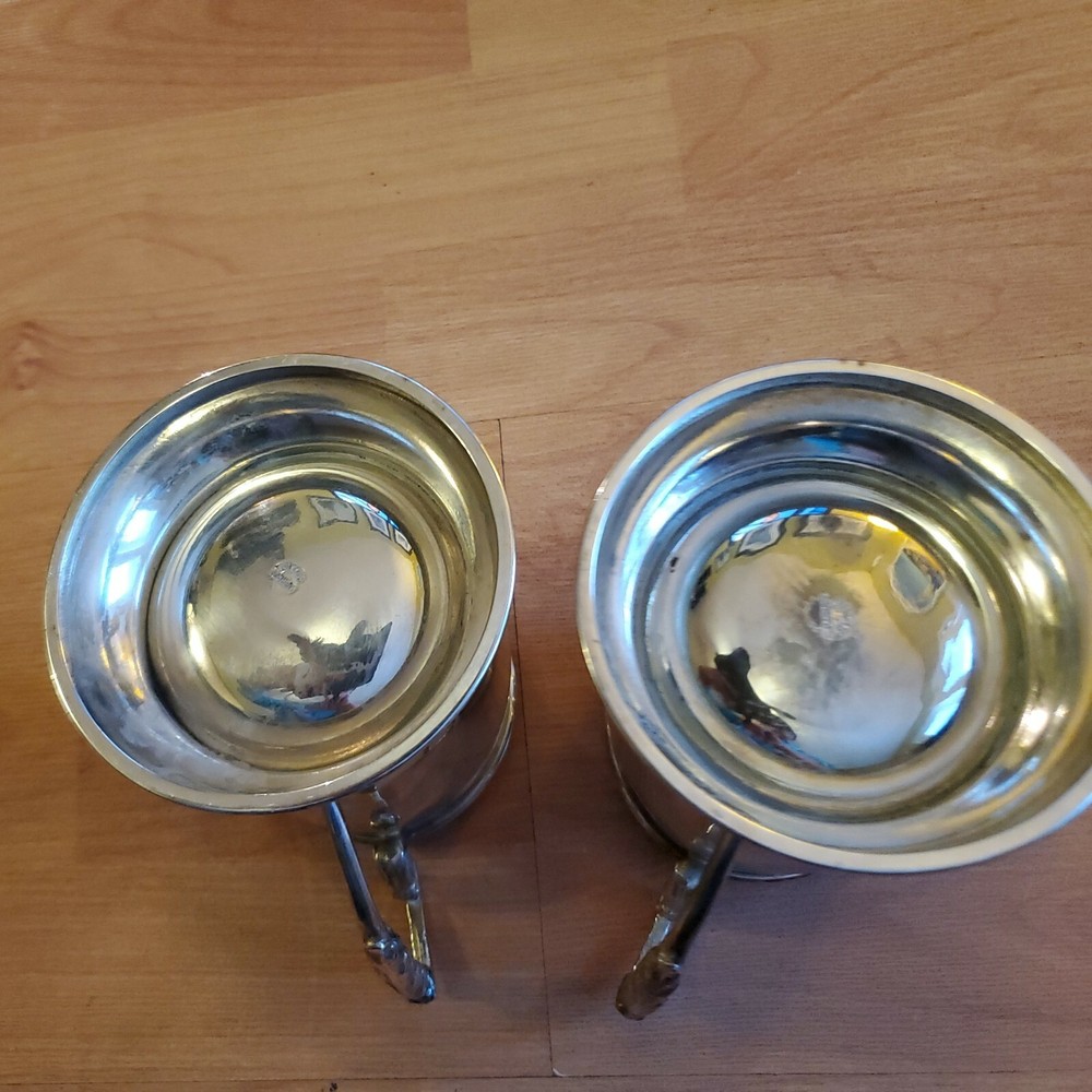 2 Silver Plated Decorative Tea Cup Holder E.P. Brass 4.75"