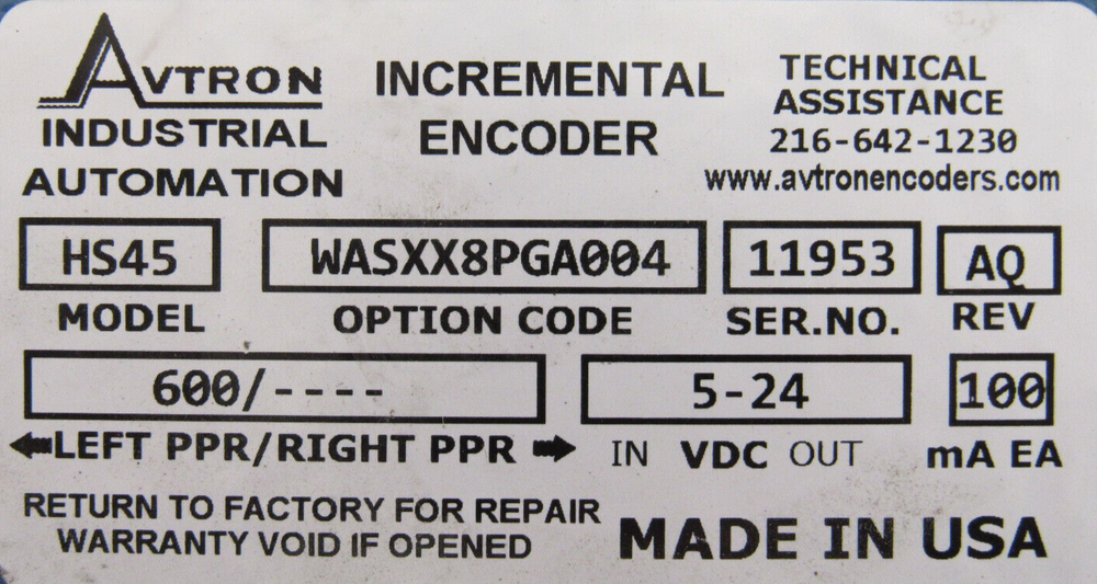 NEW AVTRON HS45 ENCODER HS45-WASXX8PGA004