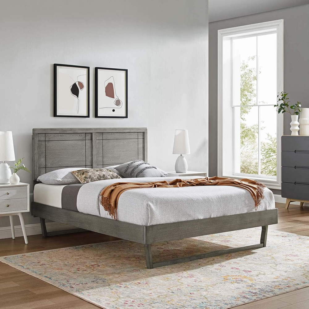 MOD-6381-GRY Marlee Queen Wood Platform Bed with Angular Frame, Gray