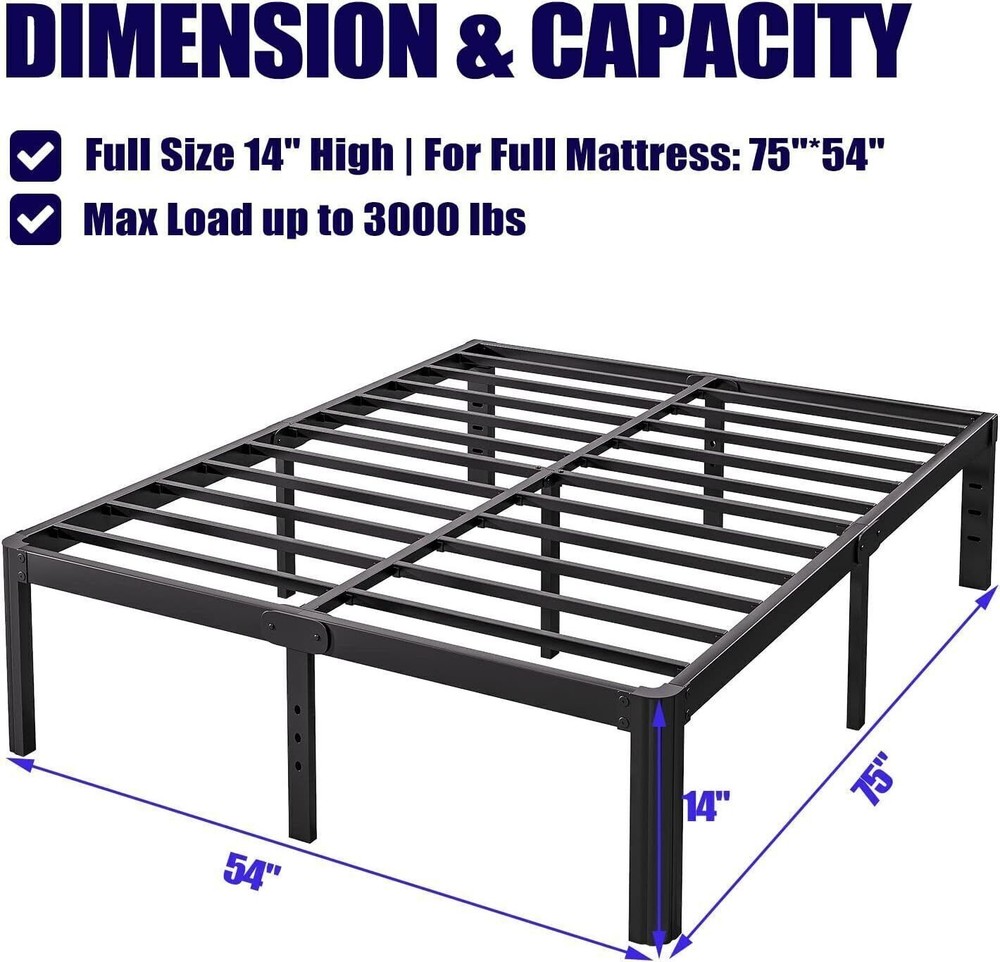 14in Bed Frame No Box Spring Needed Heavy Duty Metal Platform Bed Frame Full