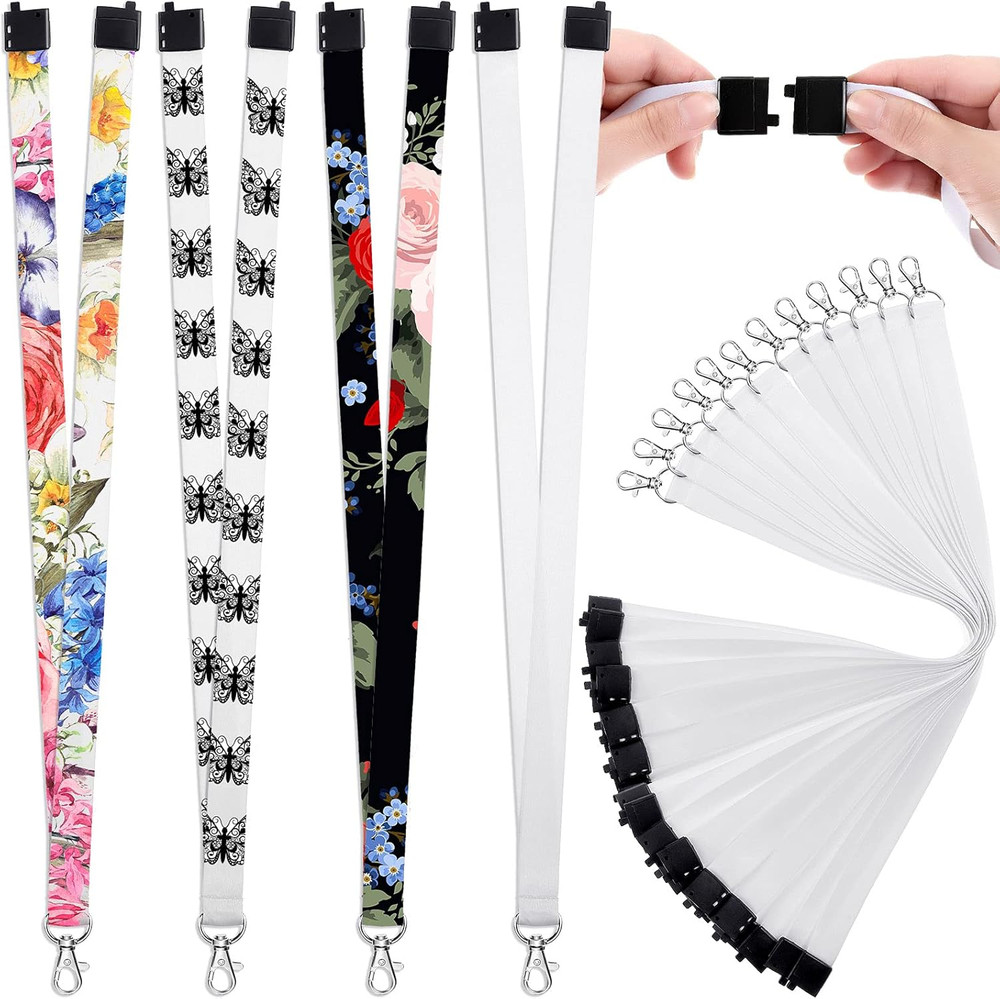 12-Pack White Sublimation Blank Lanyards with Badge Holders for DIY Projects