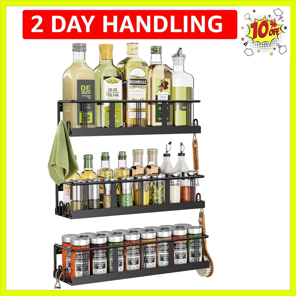 Spice Rack Wall Mounted 3 Pack, Space-Saving Spice Organizer for Spice Jars a...