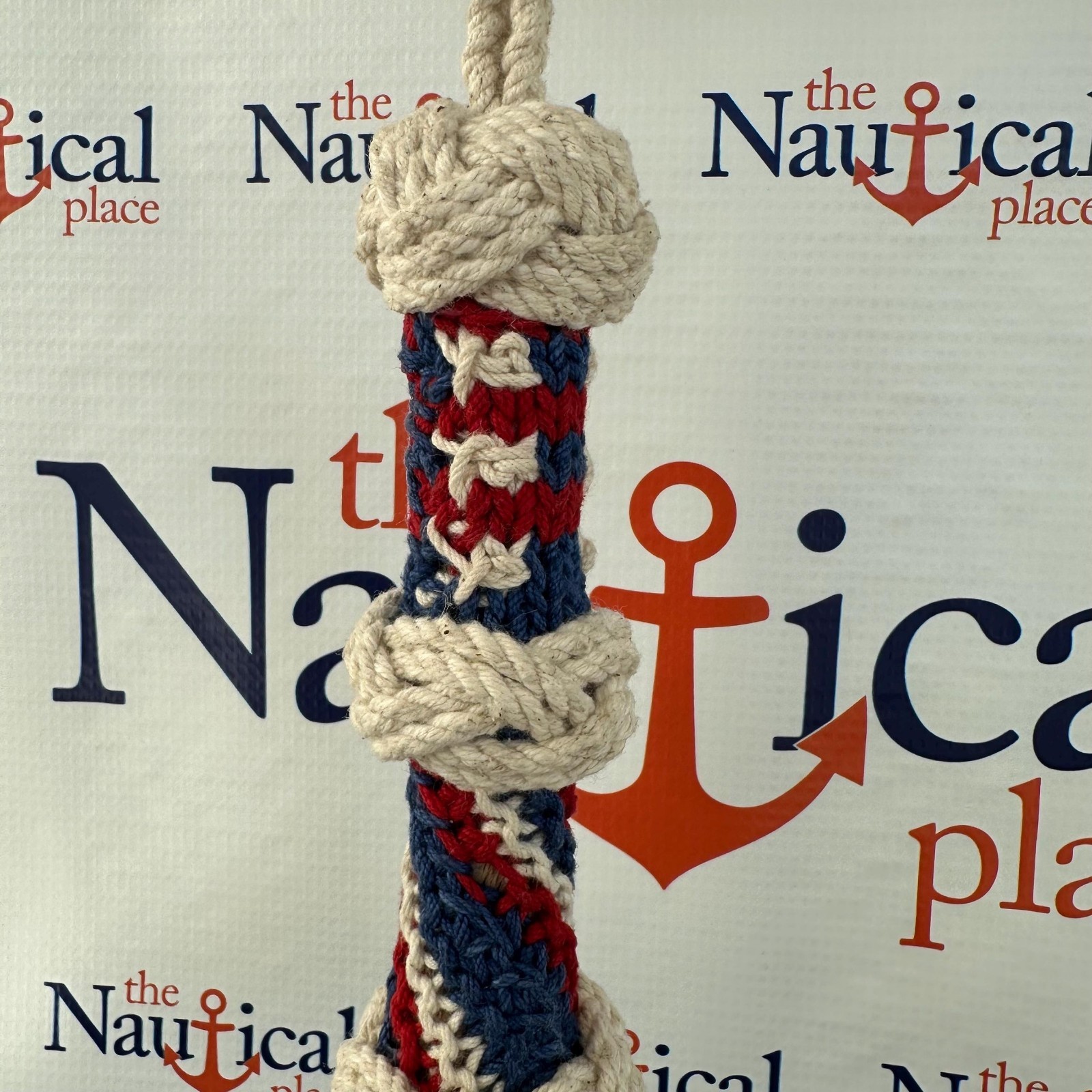 Americana Rope Bell Pull w/ Monkey Fist Knot Ball & Brass Shackle, Patriotic