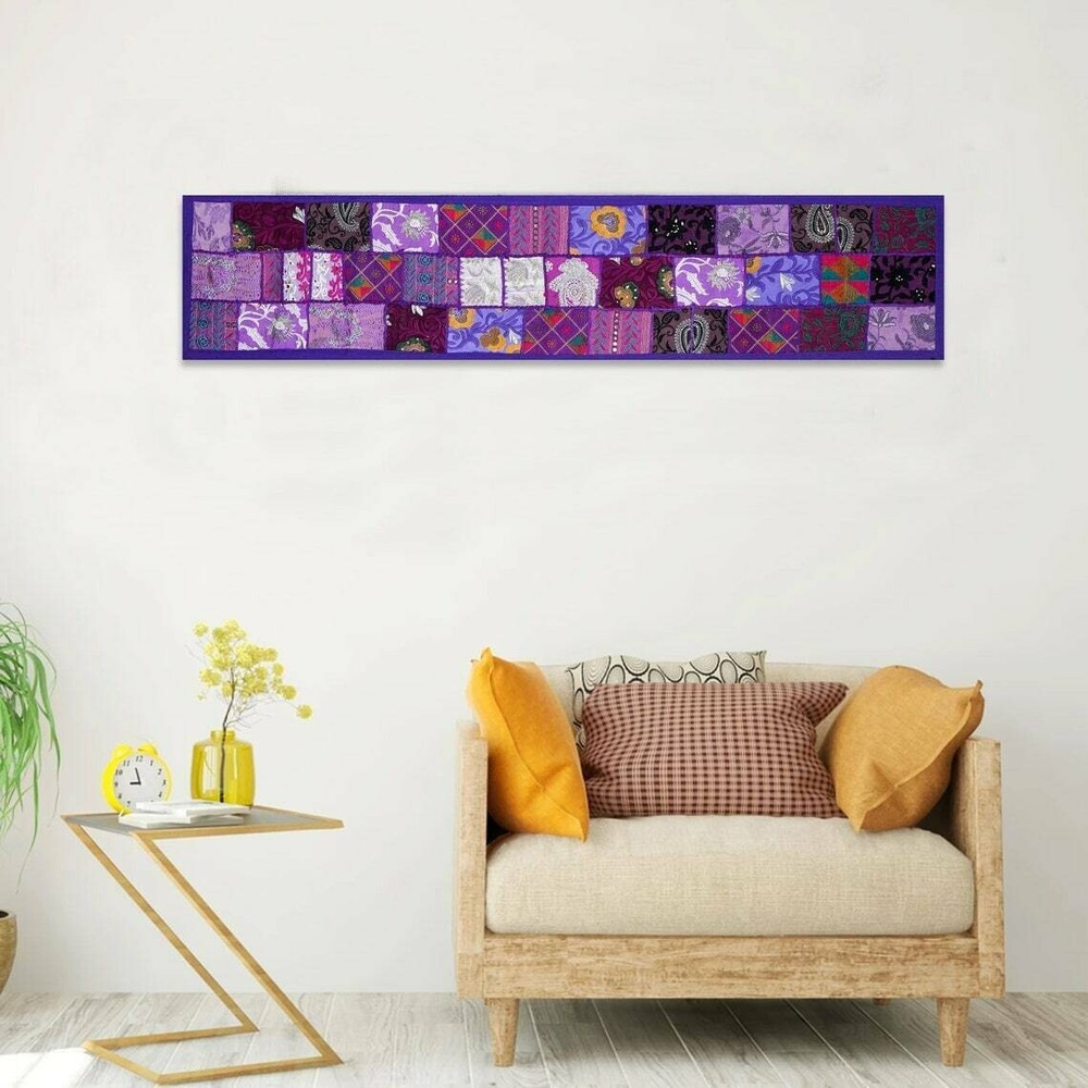 Indian Cotton Patchwork Table Runner Embroidered Dining Table Tapestry 152X45 cm